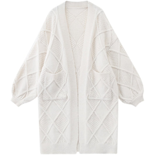Cardigan Blanco Tejido Largo Mujer - Suéter Holgado Primavera Otoño - Image 10