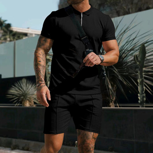 Conjunto Casual de Verano para Hombre: Camiseta Waffle y Shorts Sueltos - Image 17
