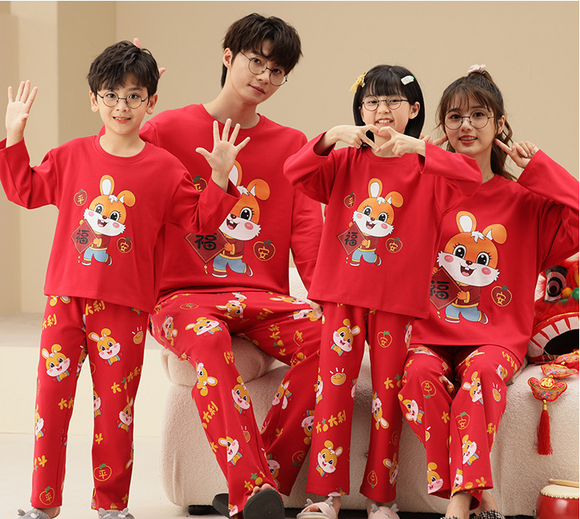 Pijamas Familiares de Algodón con Manga Larga para 3 o 4 Personas