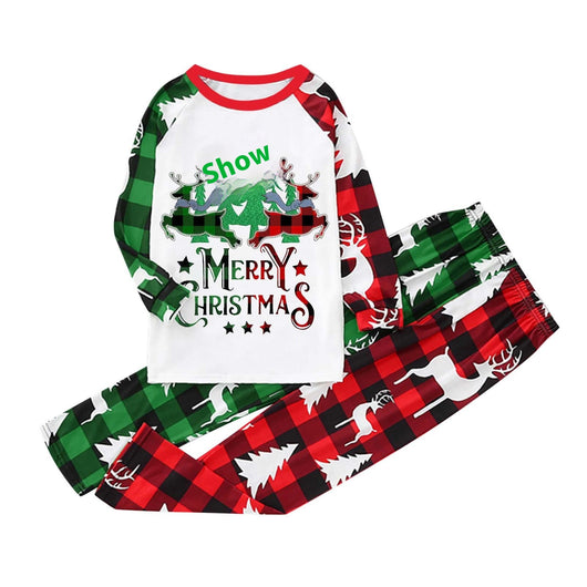 Matching family Christmas pajamas with red and green plaid, deer, and Christmas tree patterns, featuring "FAMILY Christmas 2024" text. - Image 15