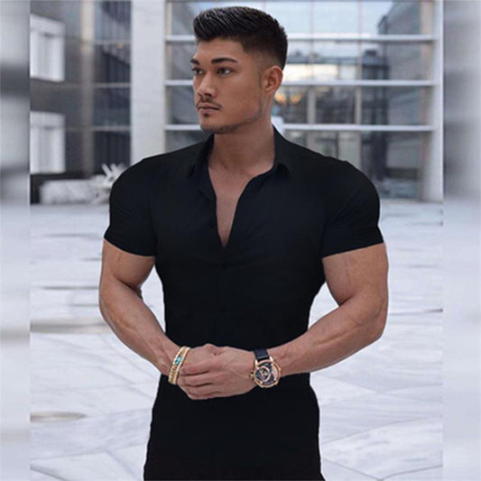 Camisa Musculada con Cuello Alzado y Mangas Cortas - Image 2