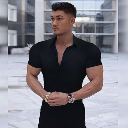 Camisa Musculada con Cuello Alzado y Mangas Cortas - Image 2