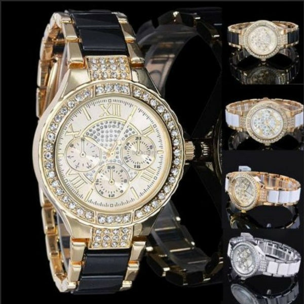 Reloj de Mujer Geneva Acero Diamantado con Correa de Aleación - Cuarzo Fashion