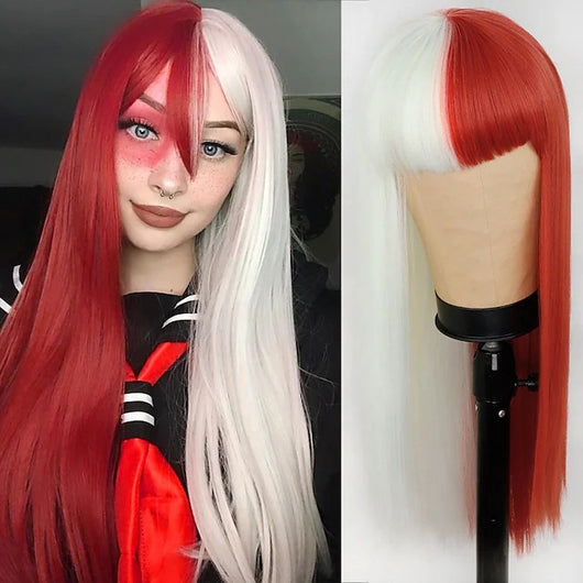 Peluca Cosplay Bicolor con Flequillo Liso - Doble Tono - Image 13