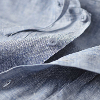 Camisa Suelta de Lino para Hombre con Capucha y Color Sólido - Image 4