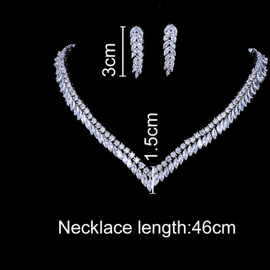Conjunto de Joyería Nupcial con Circonita - Collar y Aretes Diseño Hoja - Image 6