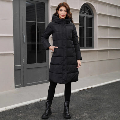 Chaqueta Larga de Algodón Grueso con Capucha - Ajuste Slim Resistente al Frío