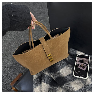 Bolsa Tote Minimalista de Alta Capacidad con Acabado Ante Retro - Image 17