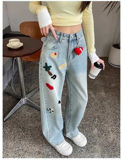 Pantalones Jeans Rectos Cintura Alta con Bordados para Mujer - Image 13