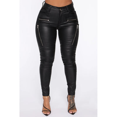 Pantalones de Cuero Ajustados con Cierre de Cremallera - Image 9
