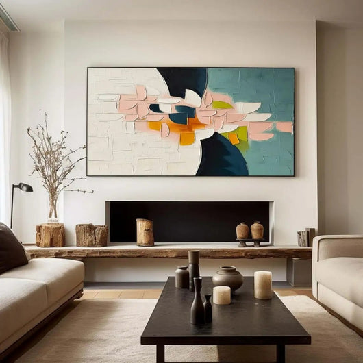 Cuadro Abstracto Moderno Pintura al Óleo Hecha a Mano con Textura 3D Flores