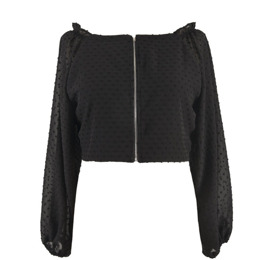 Blusa Manga Abullonada con Malla Entrelazada - Image 7