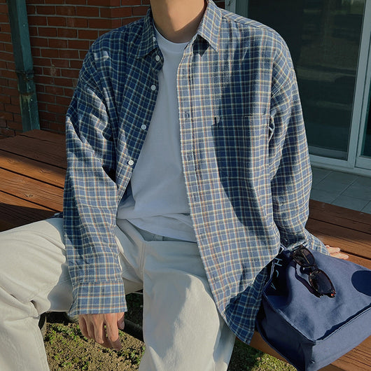 Camisa Cuadros Suelta Retro Casual Trendy para Hombre