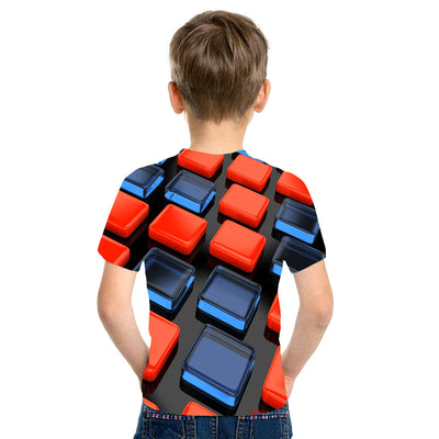Playera Hombre Cuadros Rojo y Azul Impresión 3D Digital - Image 2