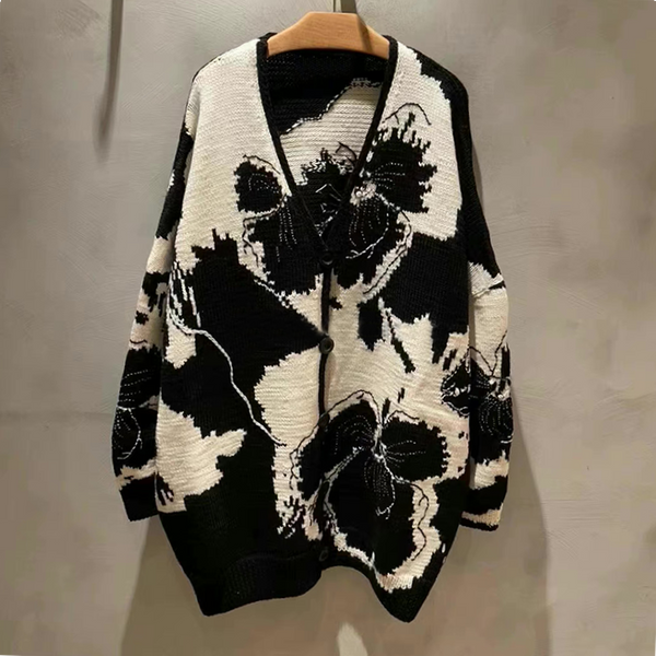 Suéter de Punto Floral con Bloques de Color para Mujer