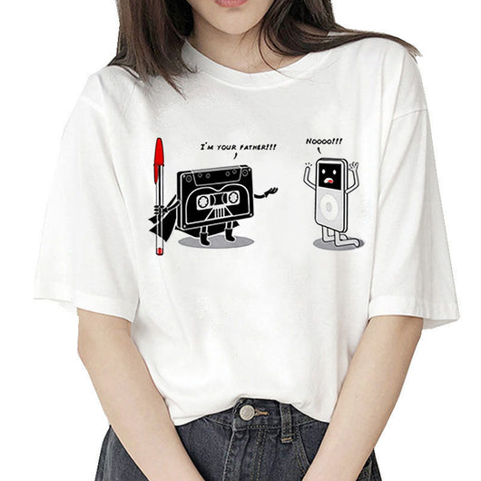 Camiseta Blanca Estampada MP3 para Mujer - Image 8