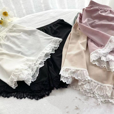 Pantalones de Seguridad Tipo Short con Encaje en Seda Helada para Mujer - Diseño Suelto y Fresco