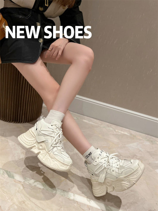 Zapatos Deportivos Casuales para Mujer con Cordones de Cuero y Suela Gruesa Acolchada - Image 8
