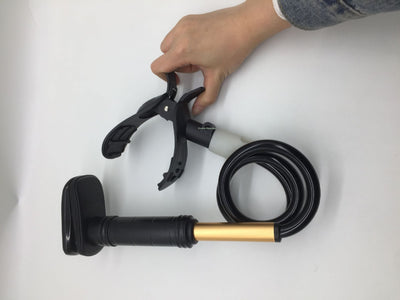 White flexible gooseneck ventilator hose bracket with a device clamp and a C-clamp base. - Image 10