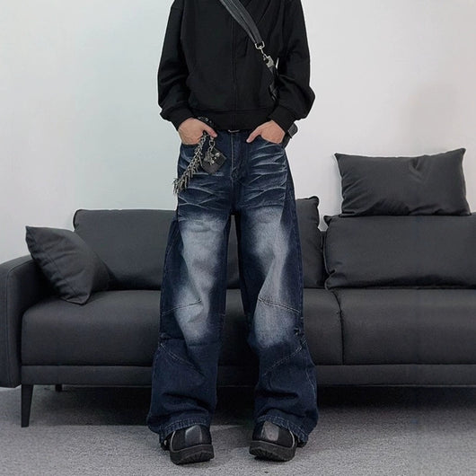 Jeans Azul Retro Desgastado Estilo Callejero Americano para Hombre - Image 3