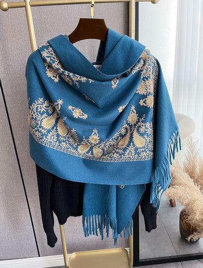 Chal Bufanda Mujer Invierno Efecto Cachemira con Bordado Elegante - Image 13