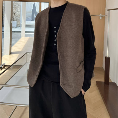 Chaleco Sofisticado Monócroma de Lana Estilo Francés para Hombre - Image 10