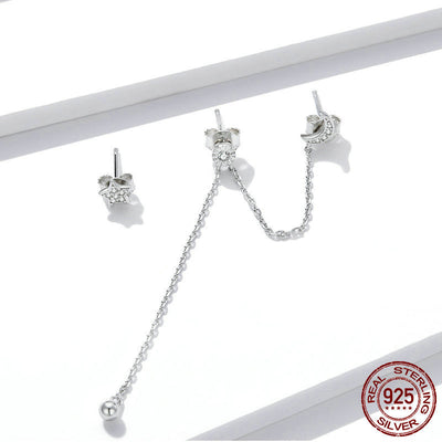 Aretes de Plata 925 Estrella y Luna con Borla Larga - Image 11