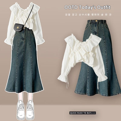 Conjunto Falda Denim con Tirantes para Mujer - Set de 2 Piezas - Image 5