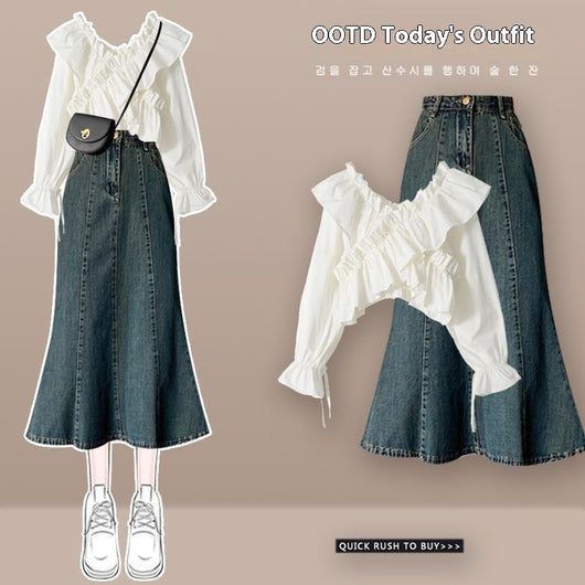 Conjunto Falda Denim con Tirantes para Mujer - Set de 2 Piezas - Image 5