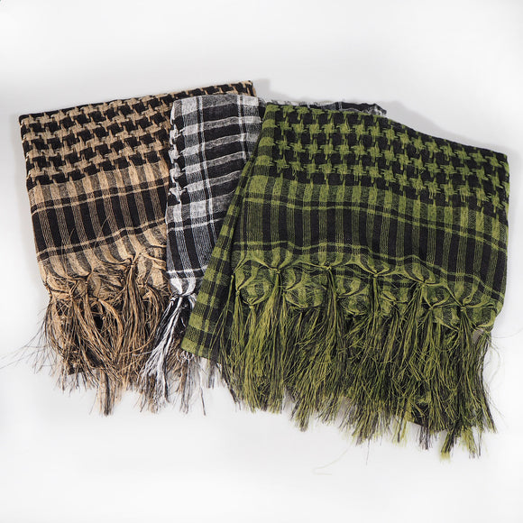 Pañuelo Táctico Keffiyeh Cuadros Houndstooth con Borlas Desértico