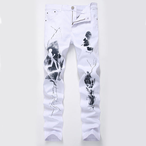 Pantalones Vaqueros Elásticos con Estampado Bordado para Hombre