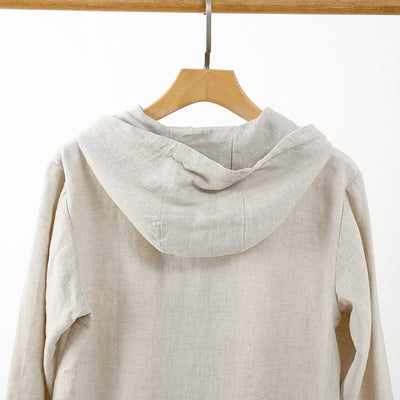 Chaqueta Lino Casual con Capucha - Suelta y Transpirable - Image 4