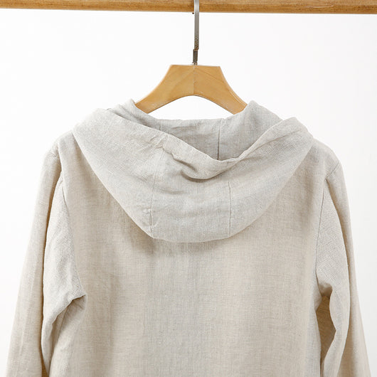 Chaqueta Lino Casual con Capucha - Suelta y Transpirable - Image 4