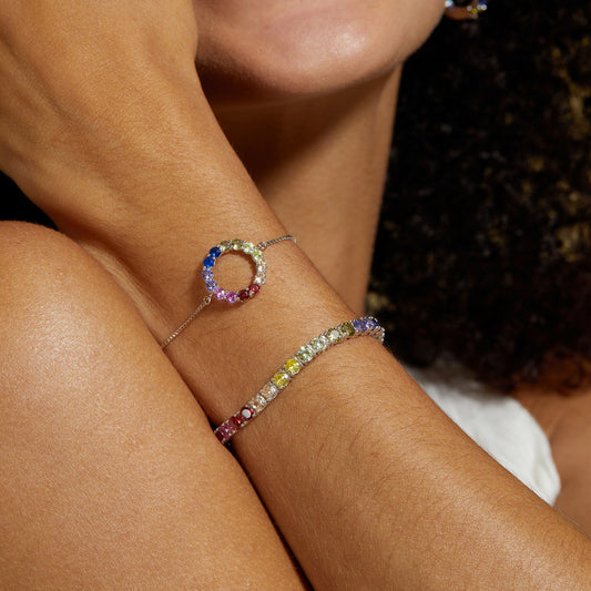 Pulsera de Plata con Gemas de Arcoíris Circular