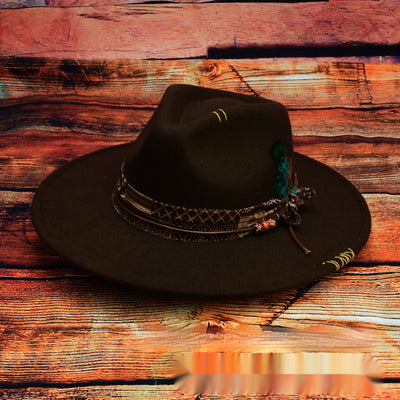 Sombrero Fedora de Fieltro de Lana con Diseño Occidental Artesanal y Pluma Decorativa - Image 6