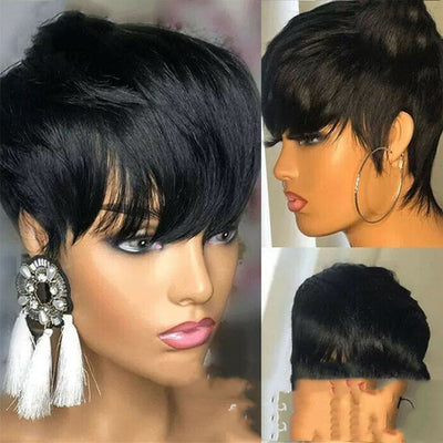 Peluca Corta Pixie Cut Negra Lisa - Cabello Sintético Premium - Image 3