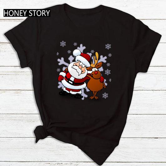 Playera Navideña Roja para Parejas - Diseño Reno y Santa - Image 16