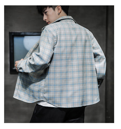 Camisa Cuadros Hombre Manga Larga Estilo Coreano Tendencia - Image 9