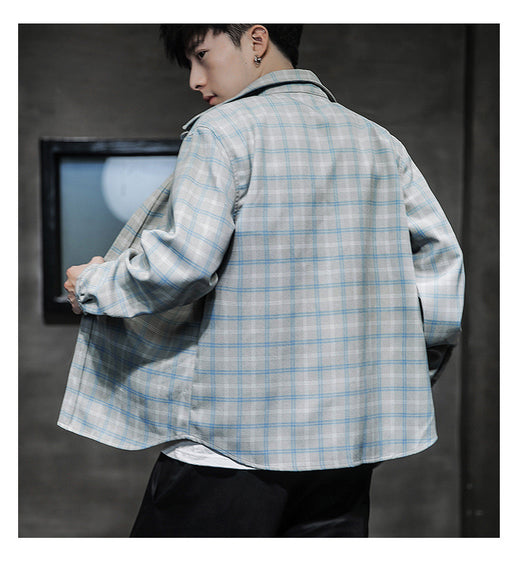 Camisa Cuadros Hombre Manga Larga Estilo Coreano Tendencia - Image 9