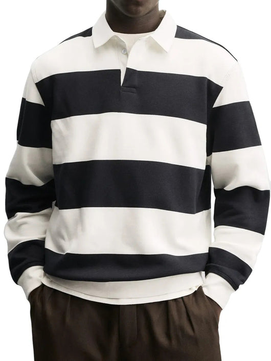 Camiseta Holgada de Rayas con Cuello Relajado y Mangas Largas - Image 22