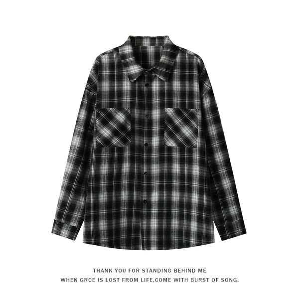 Camisa Casual Retro a Cuadros con Solapa