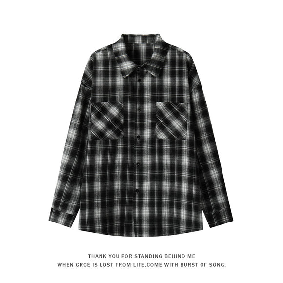 Camisa Casual Retro a Cuadros con Solapa