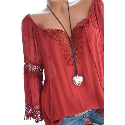 Blusa Asimétrica de Algodón y Lino con Encaje de Manga Larga - Image 9