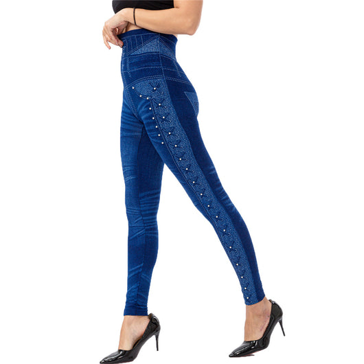 Pantalones Capri Ajustados de Cintura Alta con Detalles Brillantes - Image 3