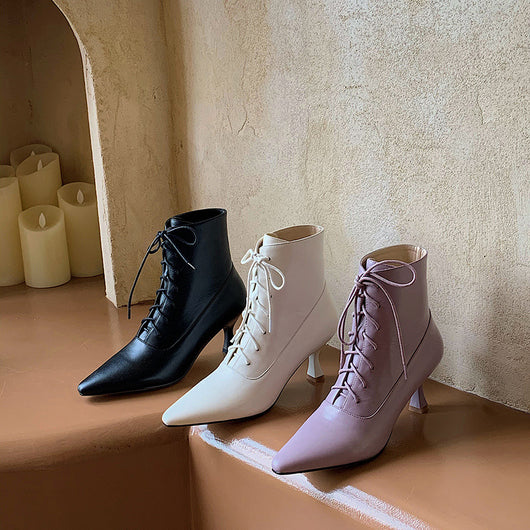 Tacones Altos Puntiagudos de Cuero Genuino
