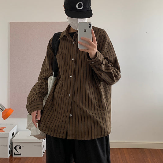 Camisa Vintage a Rayas de Manga Larga para Hombre