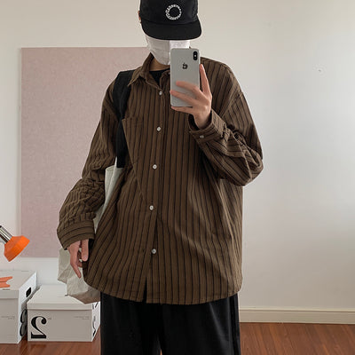 Camisa Vintage a Rayas de Manga Larga para Hombre