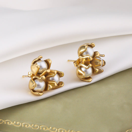 Aretes de Acero Inoxidable con Perla 18K Chapado en Oro
