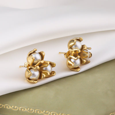 Aretes de Acero Inoxidable con Perla 18K Chapado en Oro