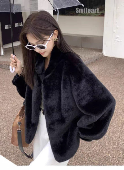 Abrigo Elegante Suelto con Cuello Forrado en Piel para Mujer - Image 13